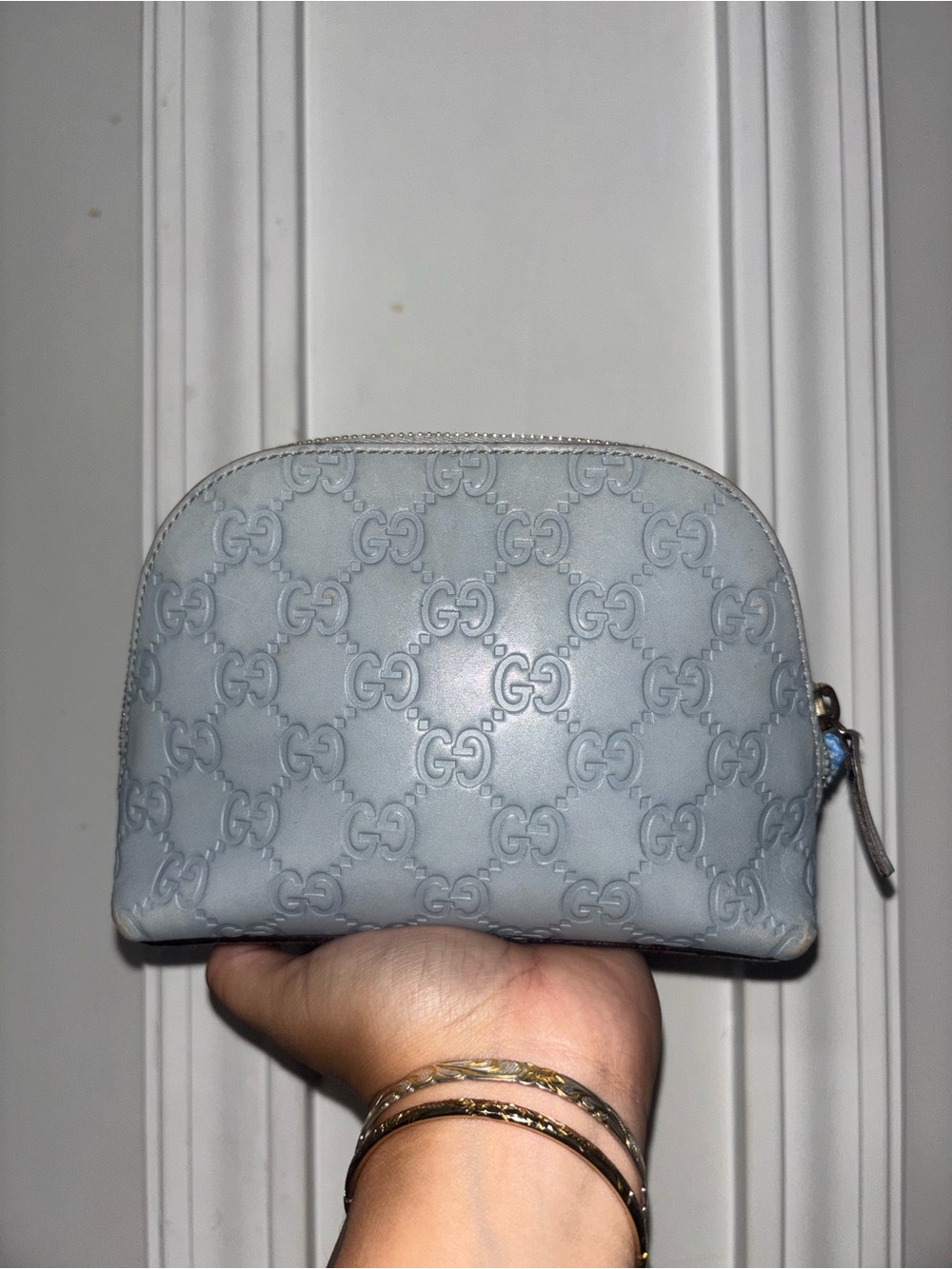 Gucci Powder Blue GG Embossed Cosmetic Pouch